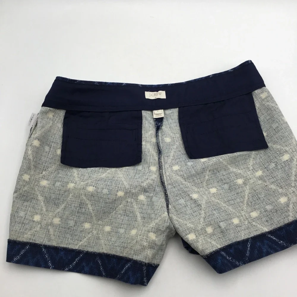 J.Crew‎ Indigo Blue Ikat Diamond Print Shorts Side Zip Size 6 Geometric Woven